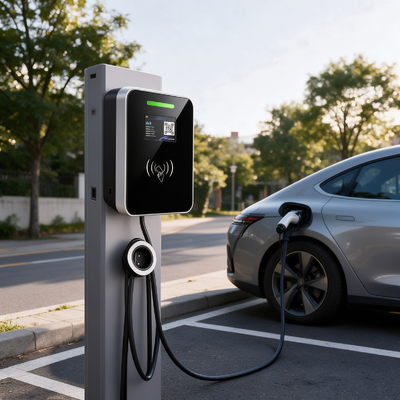 Хорошая цена. Жилой свет Коммерческая EV зарядная станция Квадратное стекло US Type1 AC зарядное устройство Стенная колонна 9.6kW 40A 85V 265V IP54 5.64 дюймовый ЖК-экран Онлайн